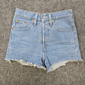 Levi's 501 Shorts Women's 23 Blue High Rise Button Fly Raw Hem Distressed
